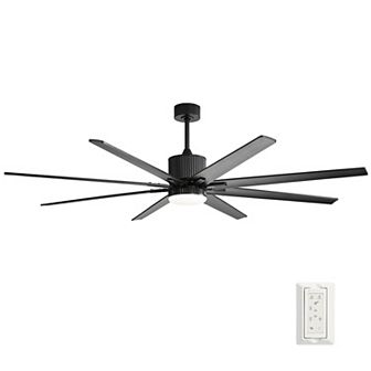 LOVMOR 76 Inch Ceiling Fan 18W Dimmable LED Remote 8 Wood Blades Black