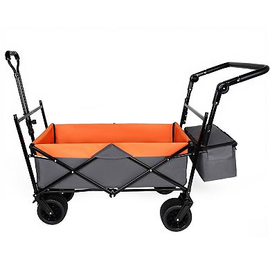 LOVMOR 480Lbs Collapsible Wagon with Canopy Push Handle 7 Wheels Orange Camping Shopping
