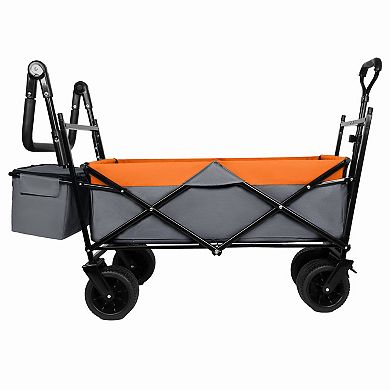 LOVMOR 480Lbs Collapsible Wagon with Canopy Push Handle 7 Wheels Orange Camping Shopping