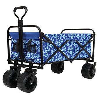 LOVMOR 440lbs Collapsible Wagon Blue Flower Camping Shopping Sports Gardening Fishing
