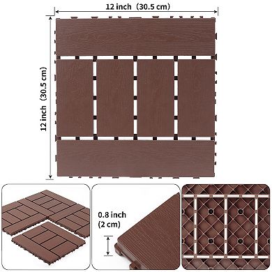 LOVMOR 44pcs 12in H style Interlocking Deck Tiles Indoor Outdoor Brown