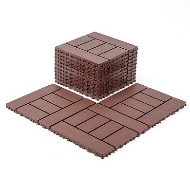 LOVMOR 44pcs 12in H style Interlocking Deck Tiles Indoor Outdoor Brown