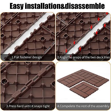 LOVMOR 44pcs 12in H style Interlocking Deck Tiles Indoor Outdoor Brown