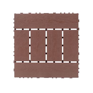 LOVMOR 44pcs 12in H style Interlocking Deck Tiles Indoor Outdoor Brown