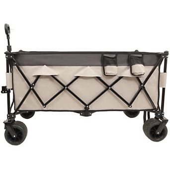 LOVMOR 51inch Foldable Utility Wagon 480lbs 7 All-Terrain Wheels No Assembly Khaki Gray