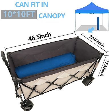 LOVMOR 51inch Foldable Utility Wagon 480lbs 7 All-Terrain Wheels No Assembly Khaki Gray
