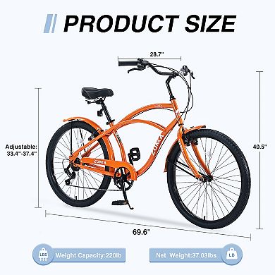 LOVMOR Men's 26 Inch Beach Cruiser Bike 7 Speed Multi Colors