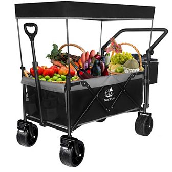 LOVMOR 140L Collapsible Wagon Removable Canopy Brake Cooler Bag Camping Beach Shopping