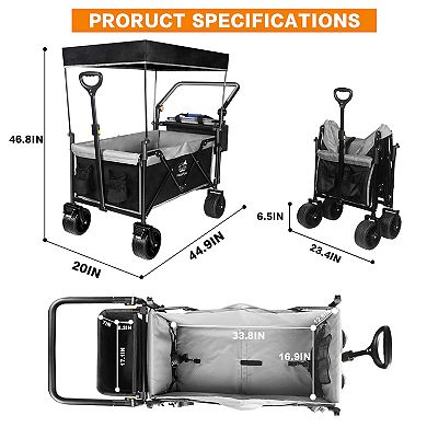 LOVMOR 140L Collapsible Wagon Removable Canopy Brake Cooler Bag Camping Beach Shopping
