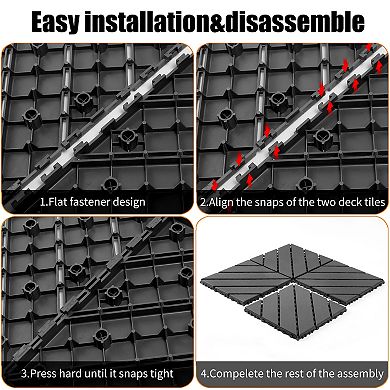 LOVMOR 44pcs 12x12in Plastic Interlocking Deck Tiles All Weather Waterproof Dark grey