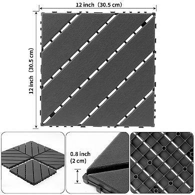 LOVMOR 44pcs 12x12in Plastic Interlocking Deck Tiles All Weather Waterproof Dark grey