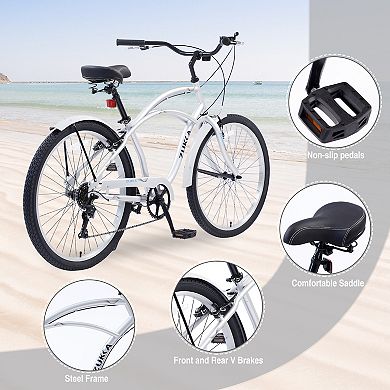 LOVMOR Men's 26 Inch Beach Cruiser Bike 7 Speed Multi Colors
