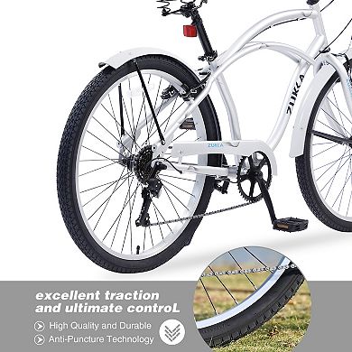 LOVMOR Men's 26 Inch Beach Cruiser Bike 7 Speed Multi Colors