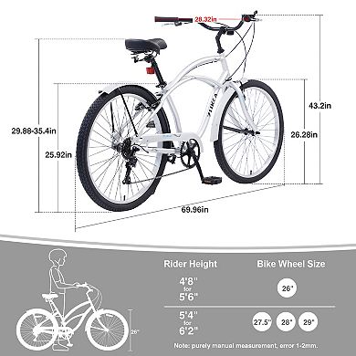 LOVMOR Men's 26 Inch Beach Cruiser Bike 7 Speed Multi Colors
