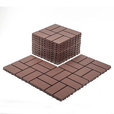 LOVMOR 44pcs 12x12in Plastic Interlocking Deck Tiles All Weather Waterproof Brown