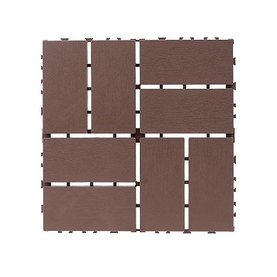 LOVMOR 44pcs 12x12in Plastic Interlocking Deck Tiles All Weather Waterproof Brown