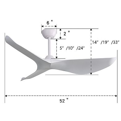 LOVMOR 52 Inch Indoor Ceiling Fan No Light 6 Speed Reversible DC Motor 3 ABS Blades