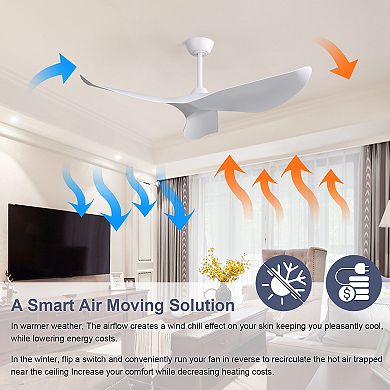 LOVMOR 52 Inch Indoor Ceiling Fan No Light 6 Speed Reversible DC Motor 3 ABS Blades
