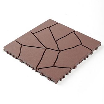 LOVMOR 44 pc 12 in Stone Style Interlocking Deck Tiles Indoor Outdoor Brown