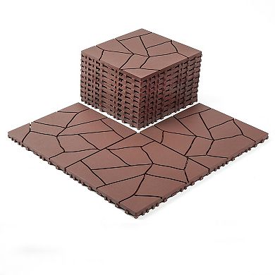 LOVMOR 44pcs 12in Stone Style Interlocking Deck Tiles Indoor Outdoor Brown