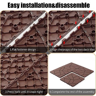 LOVMOR 44pcs 12in Stone Style Interlocking Deck Tiles Indoor Outdoor Brown