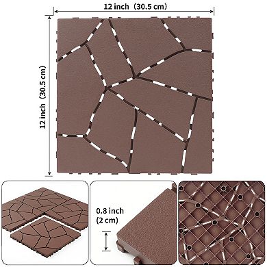 LOVMOR 44pcs 12in Stone Style Interlocking Deck Tiles Indoor Outdoor Brown