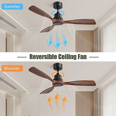 LOVMOR 48 Inch Ceiling Fan No Light 3 Wood Blades 6 Speed Remote DC Motor