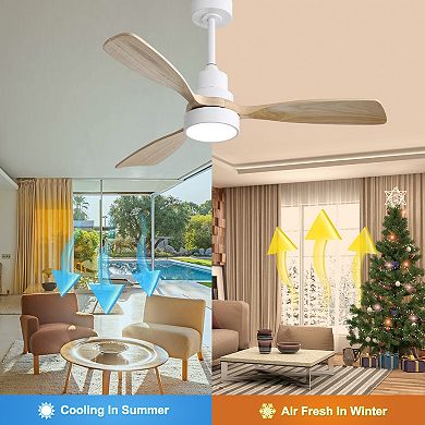 LOVMOR 48 Inch Indoor Ceiling Fan Light 3 Wood Blades Remote Reversible DC Motor