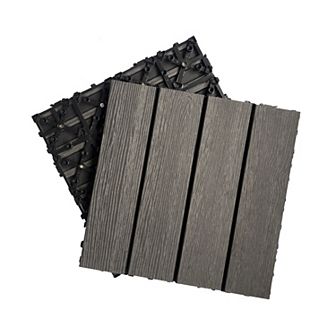 LOVMOR 20 pc 12x12 in Wood Plastic Composite Deck Tiles Rust Waterproof Dark Grey