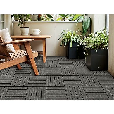 LOVMOR 20pcs 12x12in Wood Plastic Composite Deck Tiles Rust Waterproof Dark Grey