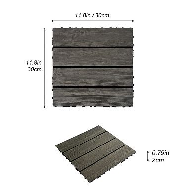 LOVMOR 20pcs 12x12in Wood Plastic Composite Deck Tiles Rust Waterproof Dark Grey