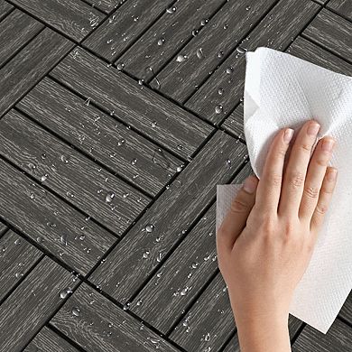 LOVMOR 20pcs 12x12in Wood Plastic Composite Deck Tiles Rust Waterproof Dark Grey