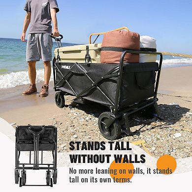 LOVMOR 220Lbs Collapsible Wagon Heavy Duty Foldable Outdoor Camping Beach All-Terrain