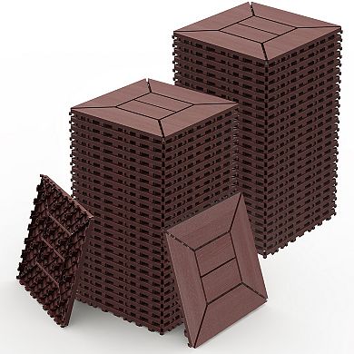 LOVMOR 44pcs 12in New Interlocking Deck Tiles Indoor Outdoor Brown