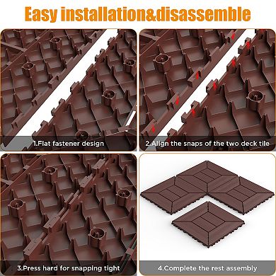 LOVMOR 44pcs 12in New Interlocking Deck Tiles Indoor Outdoor Brown