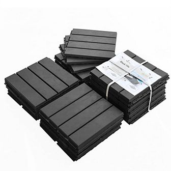 LOVMOR 44 pc 12x12 in Composite Interlocking Deck Tiles Four Slat Plastic Dark grey