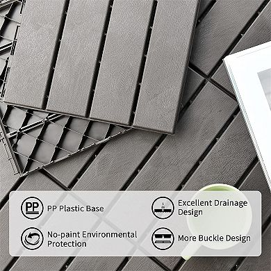 LOVMOR 44pcs 12x12in Composite Interlocking Deck Tiles Four Slat Plastic Dark grey