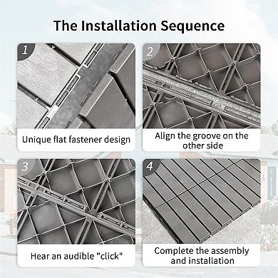 LOVMOR 44pcs 12x12in Composite Interlocking Deck Tiles Four Slat Plastic Dark grey