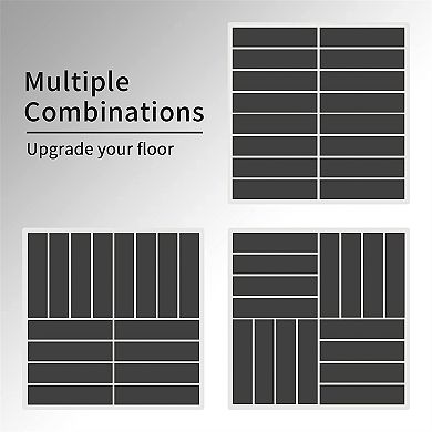 LOVMOR 44pcs 12x12in Composite Interlocking Deck Tiles Four Slat Plastic Dark grey