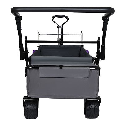 LOVMOR 480Lbs Collapsible Wagon with Canopy Push Handle 7 Wheels Purple Camping Shopping