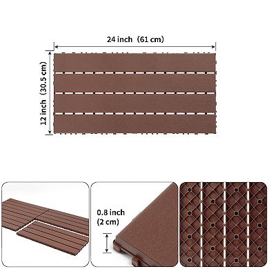 LOVMOR 24pcs Dark grey Outdoor Interlocking Deck Tiles Indoor Outdoor Brown