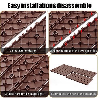 LOVMOR 24pcs Dark grey Outdoor Interlocking Deck Tiles Indoor Outdoor Brown