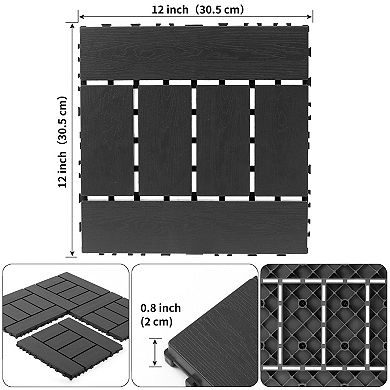 LOVMOR 44pcs 12x12in Plastic Interlocking Deck Tiles All Weather Waterproof Dark grey
