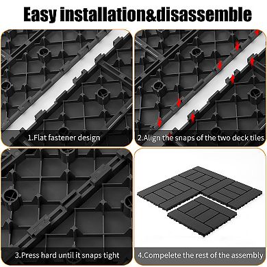 LOVMOR 44pcs 12x12in Plastic Interlocking Deck Tiles All Weather Waterproof Dark grey