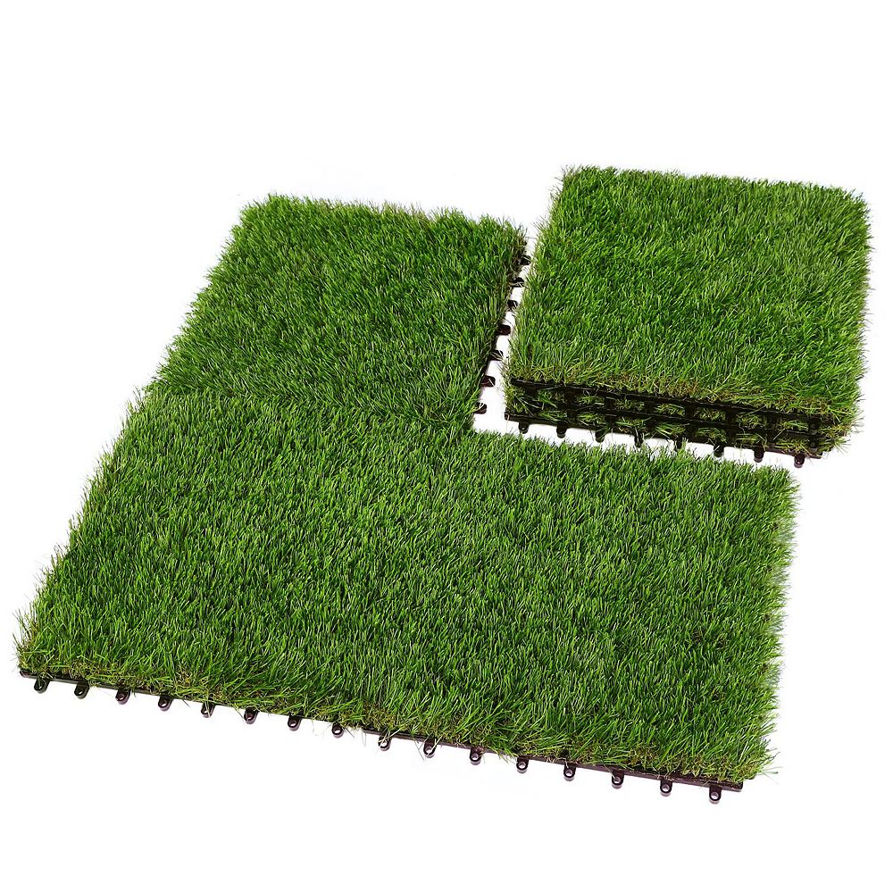 LOVMOR 54PCS 12x12in Interlocking Artificial Grass Tiles Indoor Outdoor ...