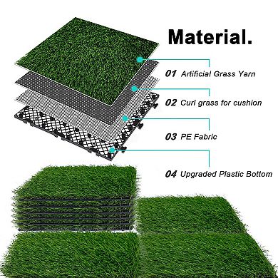LOVMOR 54PCS 12x12in Interlocking Artificial Grass Tiles Indoor Outdoor Turf Flooring