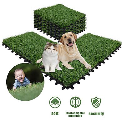 LOVMOR 54PCS 12x12in Interlocking Artificial Grass Tiles Indoor Outdoor Turf Flooring