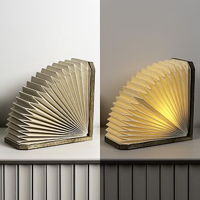 Darla Modern Art Deco Paper Half Pleated Fan LED Table Lamp, Natural