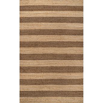 Jayden Rustic Farmhouse Woven Jute Stripe Area Rug