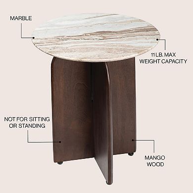 Naomi 18" Rustic Minimalist Marble/Wood X-Base Accent Table